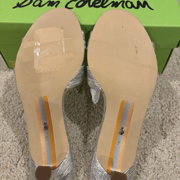 NIB Sam Edelman Women's Cindie Kitten Heel Mule In Soft Silver Satin Size 7 Sexy - Picture 8 of 12